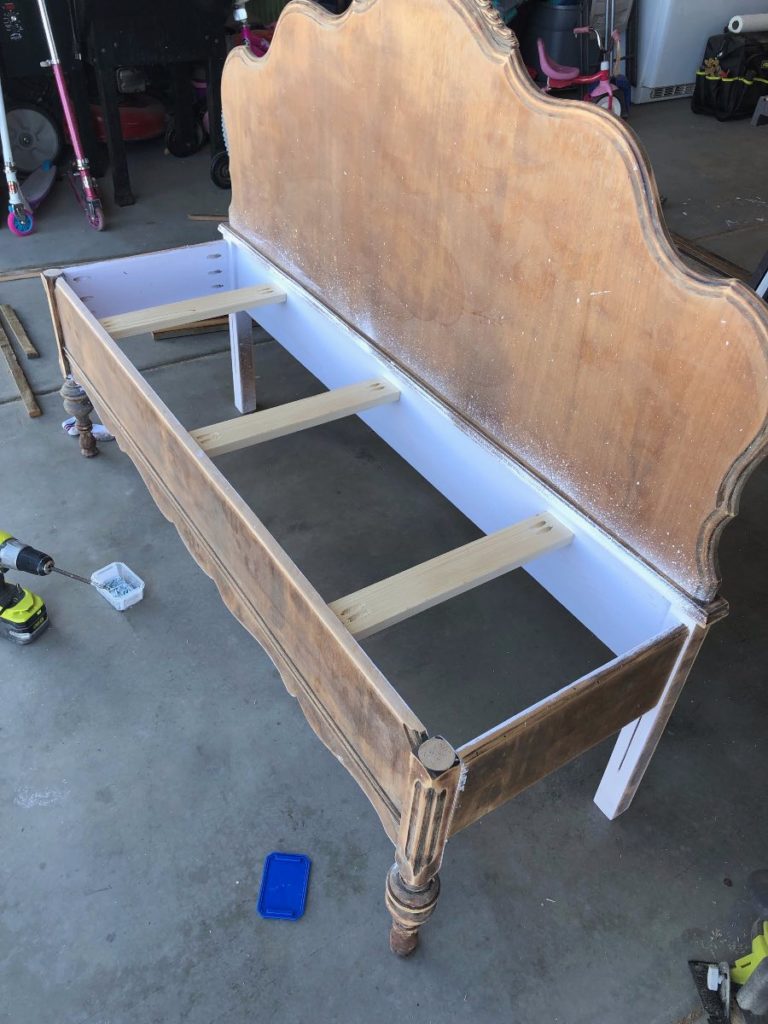 Bed frame deals into bench